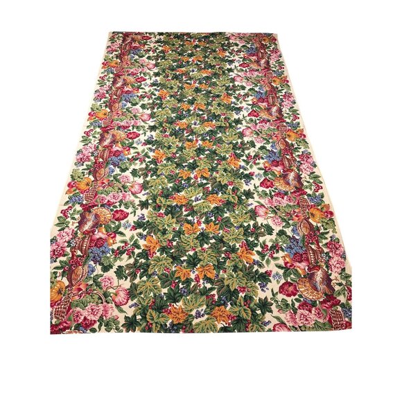 Wilton Court Cotton Tablecloth – Autumn Harvest with Turkeys, Fruit & Floral Bor - Picture 1 of 6